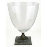 A LARGE GLASS VASE with bronze effect turned base, 34.8cm diameter x 46.8cm high Condition: in