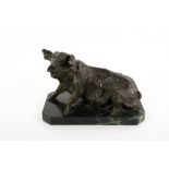 BC ZHENG Resting Pig, bronze, mounted on a marble plinth base, signed to the reverse, 34cm long x