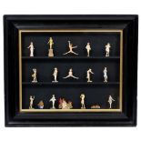 20TH CENTURY SCHOOL, NUDE COLLAGE, watercolour, each figure cut out and mounted in an ebonised