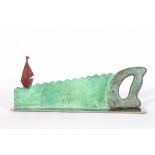 PAUL COX (b.1975) Sea-Saw, patternated bronze and stainless steel, signed to the base, 54cm long x