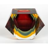 A 1960's/70's MURANO SOMMERSO FACETED GLASS VASE 19cm wide x 9.2cm deep x 14cm high Condition: