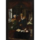 19TH CENTURY ENGLISH SCHOOL The Lawyer visited by the Dentist, oil on board, unsigned, 42cm x 30cm
