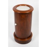 A VICTORIAN MAHOGANY CYLINDER POT CUPBOARD with inset marble top, single drawer with white glazed