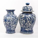 A CHINESE PORCELAIN BLUE AND WHITE LIDDED BALUSTER VASE 26cm diameter x 49cm high together with a