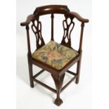 AN 18TH CENTURY STYLE MAHOGANY CHILD'S CORNER CHAIR stamped 'H Samuel 484 Oxford Street, London'