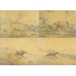 19TH CENTURY ENGLISH SCHOOL a set of four hunting pictures, pencil and watercolour, consisting of '