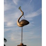 CHRIS HINDLEY (21ST CENTURY SCHOOL) A heron and its catch, carved painted wood and metal, signed