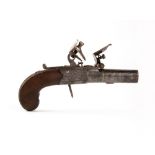 A 19TH CENTURY MUFF PISTOL by Sykes of Oxford with flintlock and drop down trigger, signed and