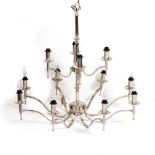 A SILVERED TWO TIER TWELVE BRANCH ELECTROLIER approximately 88cm wide x 76cm high Condition: minor