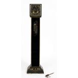 AN ART DECO BLACK LACQUERED AND CHINOISERIE DECORATED SMALL SIZE LONGCASE CLOCK with chrome plated