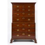 A GEORGE III MAHOGANY CHEST ON CHEST with two short and six long drawers including a secretaire