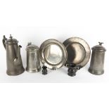 A COLLECTION OF ANTIQUE PEWTER to include a Wadham College Challenge 4's trophy tankard inscribed '