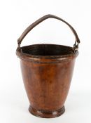 A 19TH CENTURY LEATHER FIRE BUCKET with copper wire stitching and impressed mark 'Tilley', 26cm
