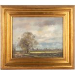 EDWARD STAMP two Northamptonshire landscapes, each oil on panel, the largest 19cm x 24.5cm, both