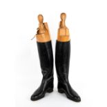 A PAIR OF LADIES BLACK LEATHER RIDING BOOTS the base of each boot 26.7cm in length x 43.5cm in