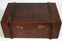 A CAMPHOR WOOD HARDWOOD TRUNK OR BOX with iron carrying handles to the side, 191cm wide x 59cm