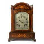 A LATE 19TH / EARLY 20TH CENTURY ROSEWOOD AND SATINWOOD INLAID BRACKET CLOCK the silvered and