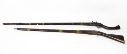 AN OLD AFGHAN FLINTLOCK MUSKET 173cm in length, further antique long gun with a Victorian lock