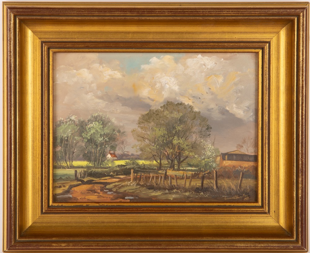 EDWARD STAMP two Northamptonshire landscapes, each oil on panel, the largest 19cm x 24.5cm, both - Image 4 of 6