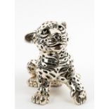 A MEXICAN D'ARGENTI WHITE METAL COVERED COMPOSITE MODEL OF A LEOPARD CUB 23cm wide x 17cm high