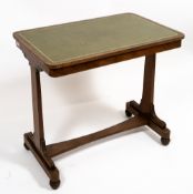A 19TH CENTURY MAHOGANY CENTRE TABLE with a green leather inset rectangular top, 82cm wide x 54cm