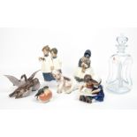 THREE ROYAL COPENHAGEN PORCELAIN FIGURINES to include 1314, 2722 and 402 together with two B & G