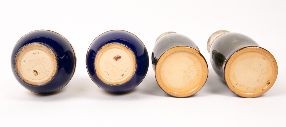 A PAIR OF DOULTON SLATER STONEWARE POTTERY BOTTLE VASES with flared rims, each 26cm in height - Image 2 of 2