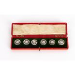 A SET OF SIX WHITE METAL ART NOUVEAU BUTTONS with original box and numbered 352928, each 1.7cm