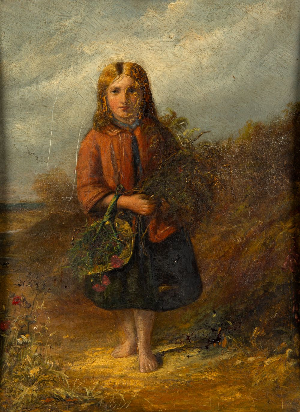 LATE 19TH CENTURY GIRL AND YOUNG CHILD on a mountain path, oil on board, 24.5cm x 19.5cm, mounted in - Image 6 of 8
