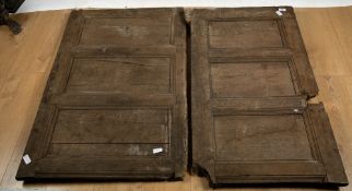 TWO SECTIONS OF THREE PANELLED 17TH CENTURY OAK PANELLING one 107cm x 61cm, the other 110cm x 69cm
