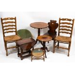 A COLLECTION OF 19TH CENTURY AND LATER OCCASIONAL FURNITURE consisting of a mahogany hall chair with