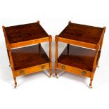 A PAIR OF LATE 20TH / EARLY 21ST CENTURY YEW WOOD VENEERED SQUARE BEDSIDE TABLES or occasional