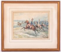 CHARLES DE LUNA French Calvary Carabiniers deploying to charge, watercolour, signed lower left and