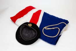 A MID 20TH CENTURY KANGOL WARE LIMITED BLACK FELT BERET together with a large Union Jack cotton