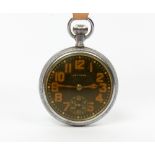 A MID 20TH CENTURY WALTHAM MILITARY BLACK DIAL POCKET WATCH with a subsidiary second hand, the