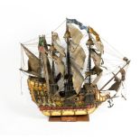 A MID 20TH CENTURY PAINTED MODEL OF THE SANTA MANDA 1582 THREE MASTED GALLEON 82cm wide x 88cm