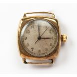 A 1930'S 9 CARAT GOLD ROLEX OYSTER WATCH CO WRISTWATCH the unmarked dial with arabic numerals,