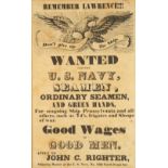 AN OLD U.S. NAVY RECRUITMENT ADVERTISING POSTER 'Remember Lawrence!!! Dont Give Up the Ship', 41cm x