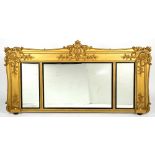 A 19TH CENTURY AND LATER GILDED TRIPLE GLASS OVERMANTLE MIRROR 160cm wide x 83cm high Condition: