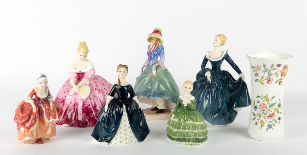 SIX ROYAL DOULTON FIGURINES to include Goodie Two Shoes HN2037, Belle HN2340, Debbie HN2385,