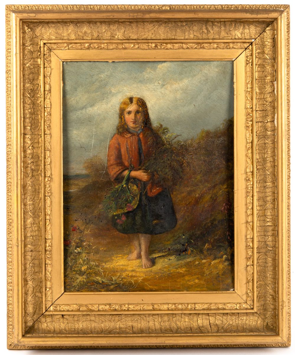 LATE 19TH CENTURY GIRL AND YOUNG CHILD on a mountain path, oil on board, 24.5cm x 19.5cm, mounted in - Image 5 of 8