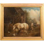 A LATE 19TH CENTURY FARMYARD SCENE pastel on canvas, 35.5cm x 44cm, framed and glazed, overall 44.