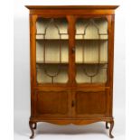 AN EARLY 20TH CENTURY MAHOGANY SIDE CABINET with astragal glazed doors above twin panelled doors and