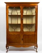 AN EARLY 20TH CENTURY MAHOGANY SIDE CABINET with astragal glazed doors above twin panelled doors and