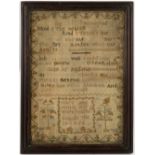 A GEORGE III SAMPLER worked by Mary Anne Marrin, August 28th 1796, 32cm x 23cm, framed and glazed,