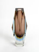 A 1960'S / 70'S SOMMERSO MURANO FACETED SMOKY GLASS VASE 10cm wide x 22cm high Condition: a very