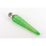 A VICTORIAN GREEN CUT GLASS SCENT BOTTLE with a white metal top, 20.5cm in length Condition: