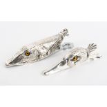 TWO MODERN SILVER PLATED LETTER CLIPS in the form of a pike and a duck, in the style of Sampson