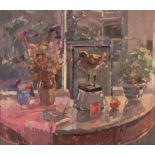 JOHN MARTIN (1957) Morning light with golden plover, oil on board, 22.5cm x 25cm, framed, overall