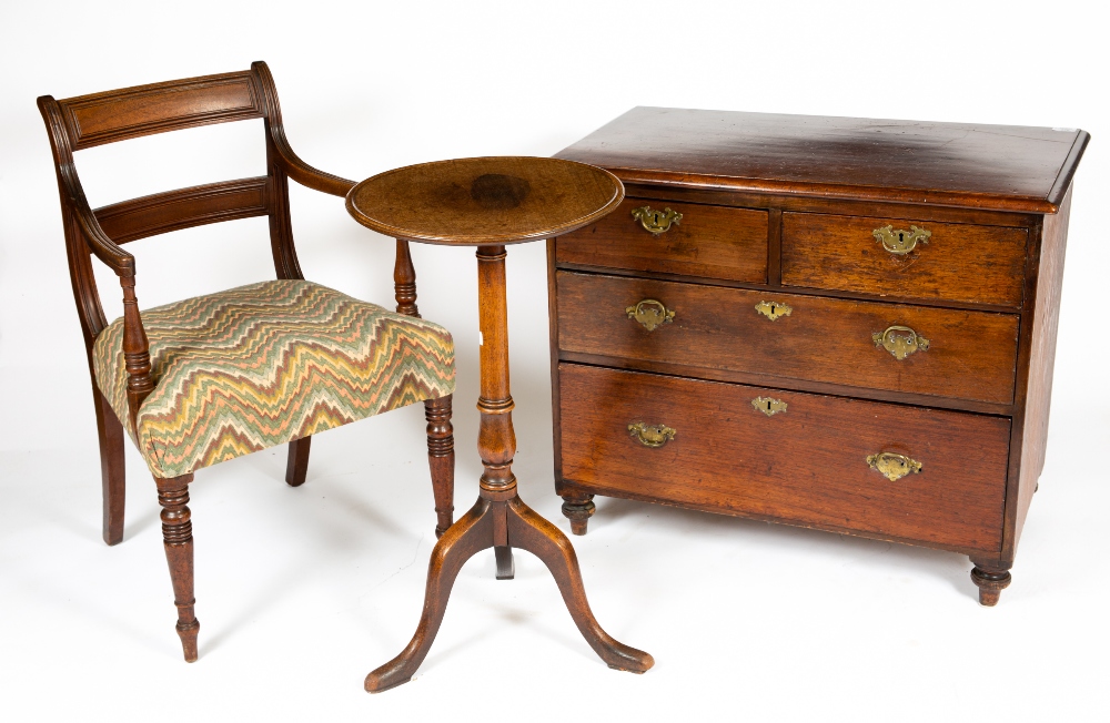 A 19TH CENTURY MAHOGANY CHEST OF TWO SHORT AND TWO LONG DRAWERS with brass swan neck handles and